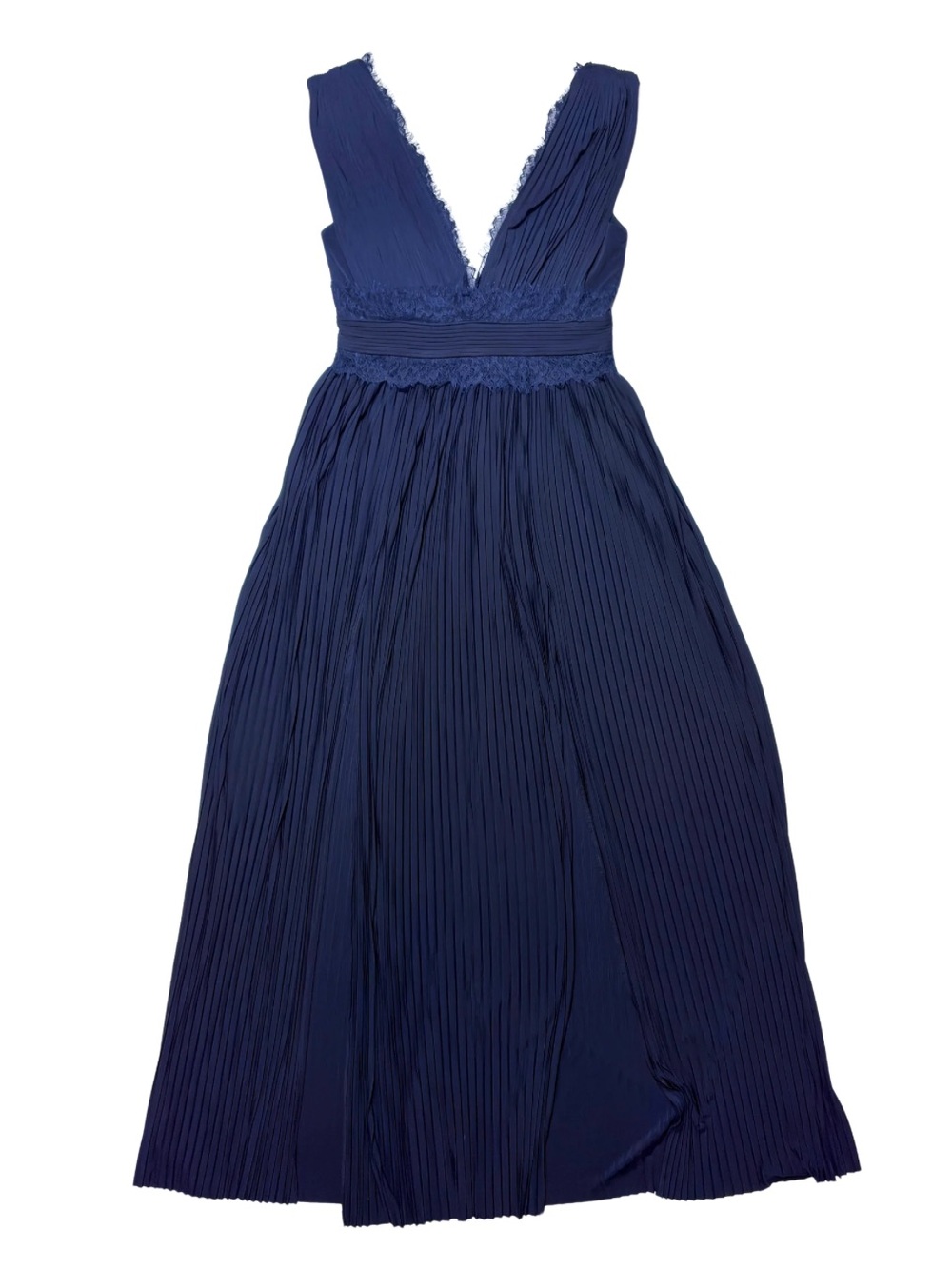 NWOT ASOS Navy Pleated V-Neck Formal Maxi Dress With Leg Slits